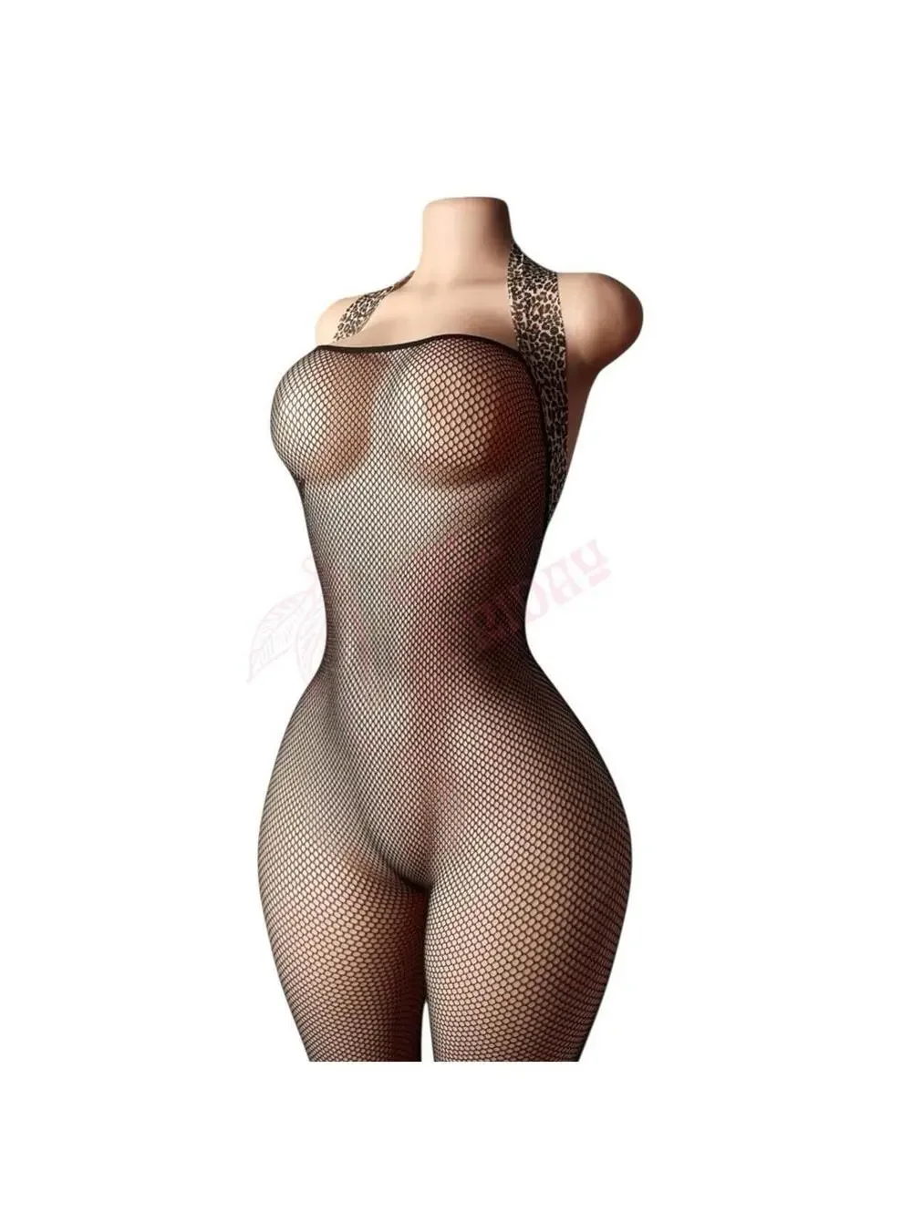 Leopard Trim Fishnet Bodystocking - EXOTIC DANCEWEAR
